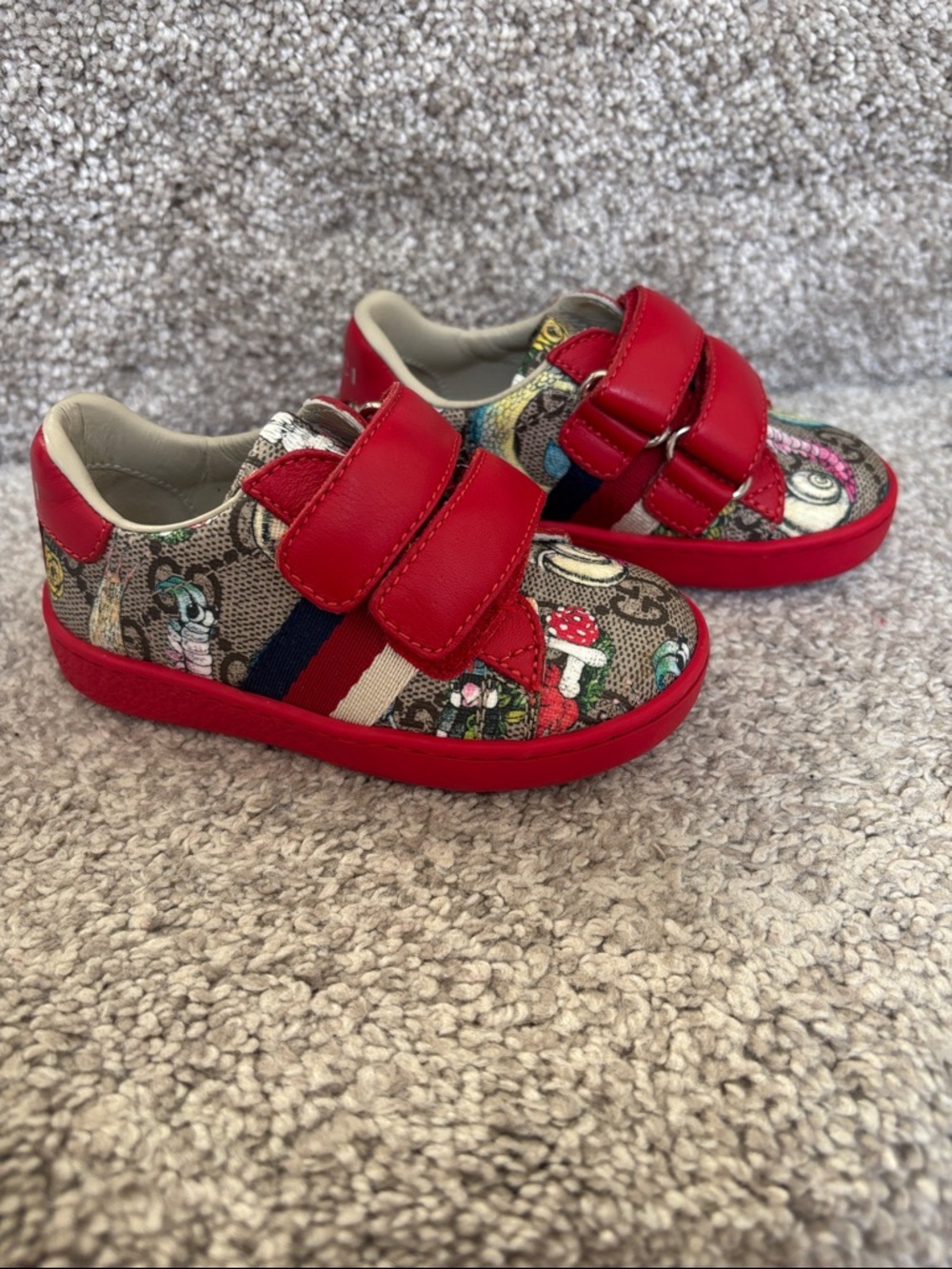 Gucci Kids Red Multicolor GG Pattern Velcro Sneakers size 20